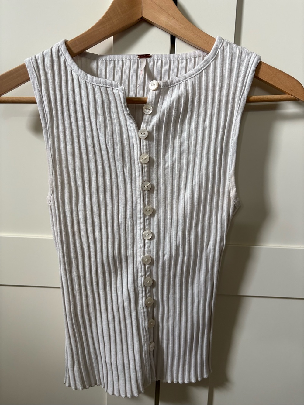 Free People Cream Ribbed Button-Front Tank